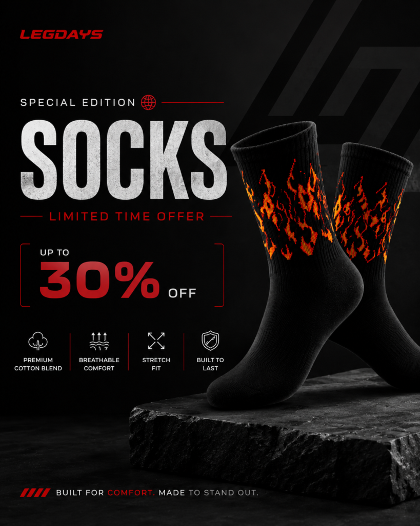 Black socks with flame print