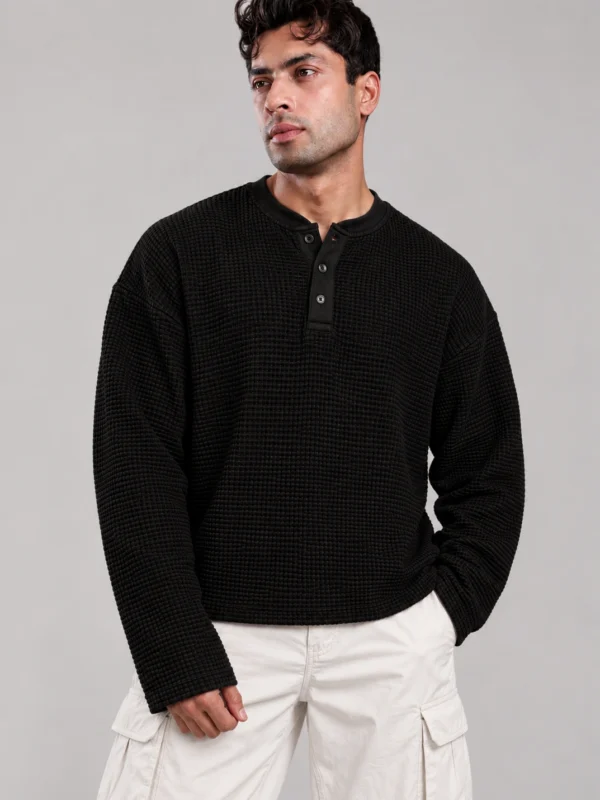 ZEDSON Drift Waffle Henley — Black