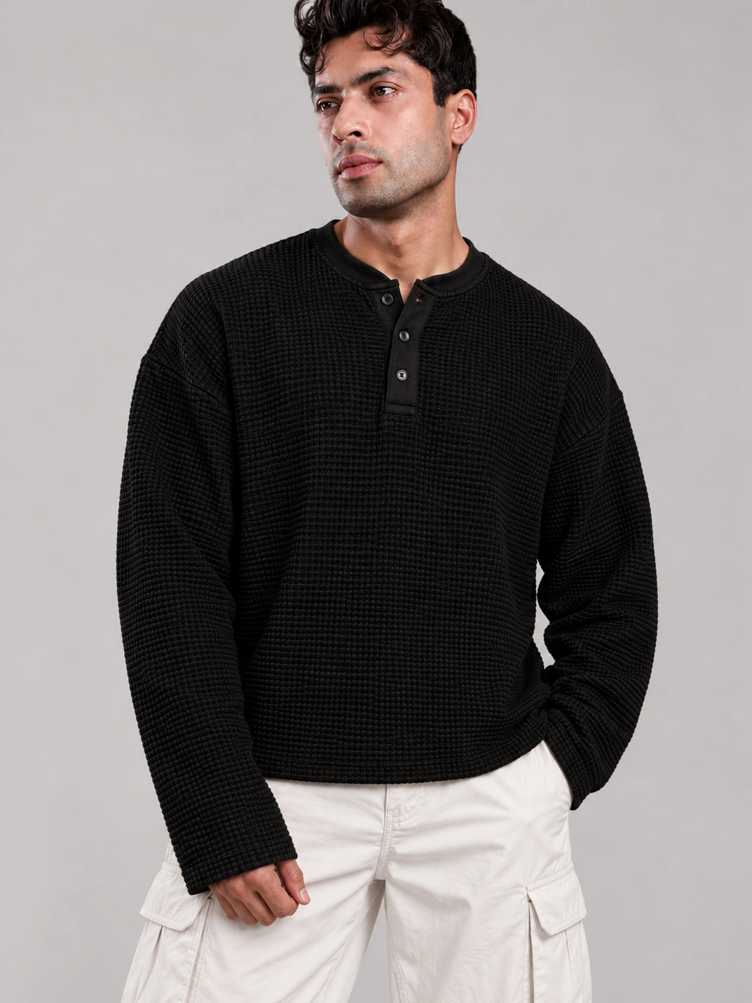 ZEDSON Drift Waffle Henley — Black